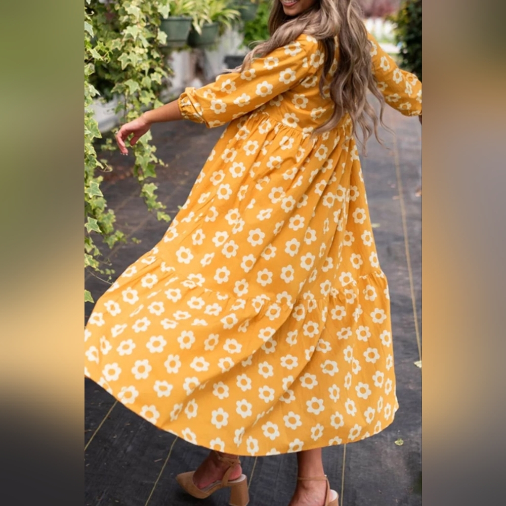 100% Cotton Gold Daisy Cottage Dress